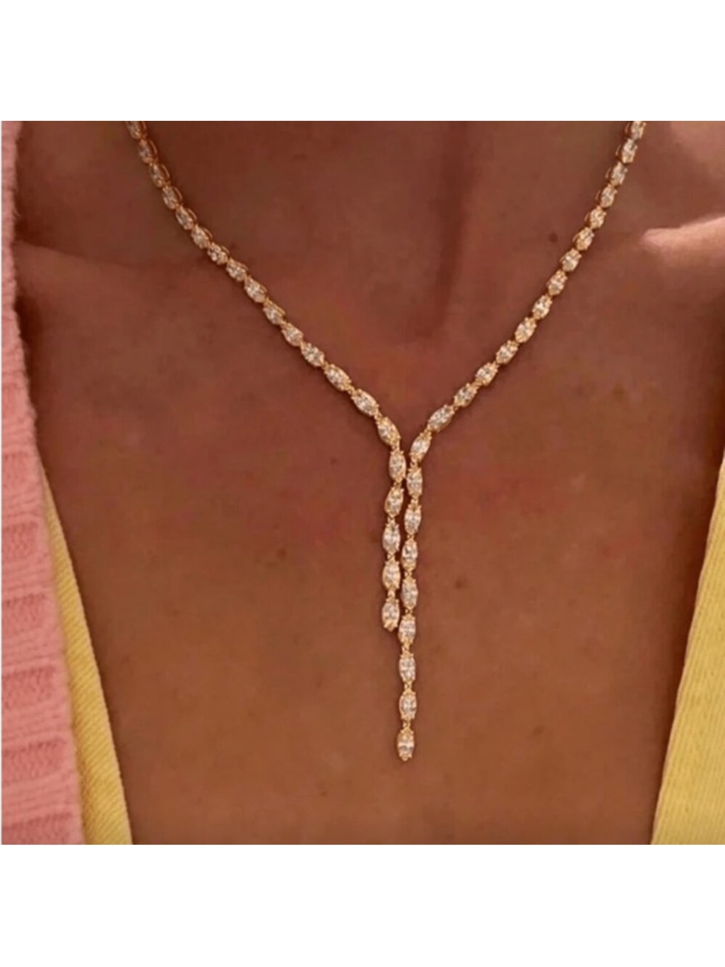 24k Gold Plated Simulated Diamond Drop Necklace New
